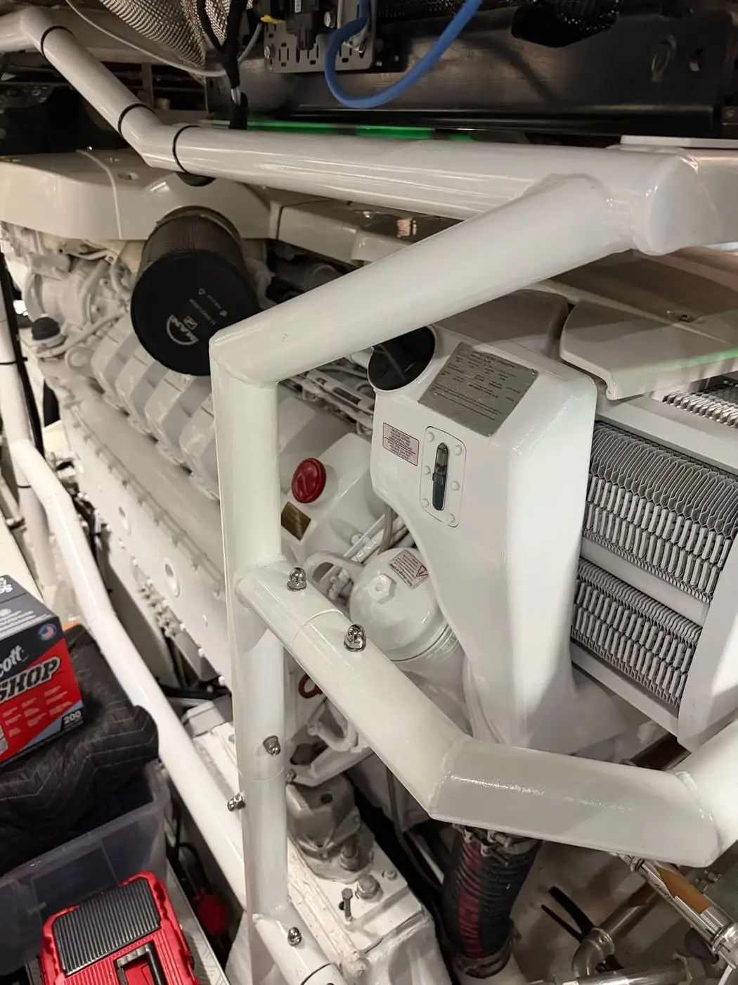 Refrigeration and air-conditioning equipment in a motor yacht engine room