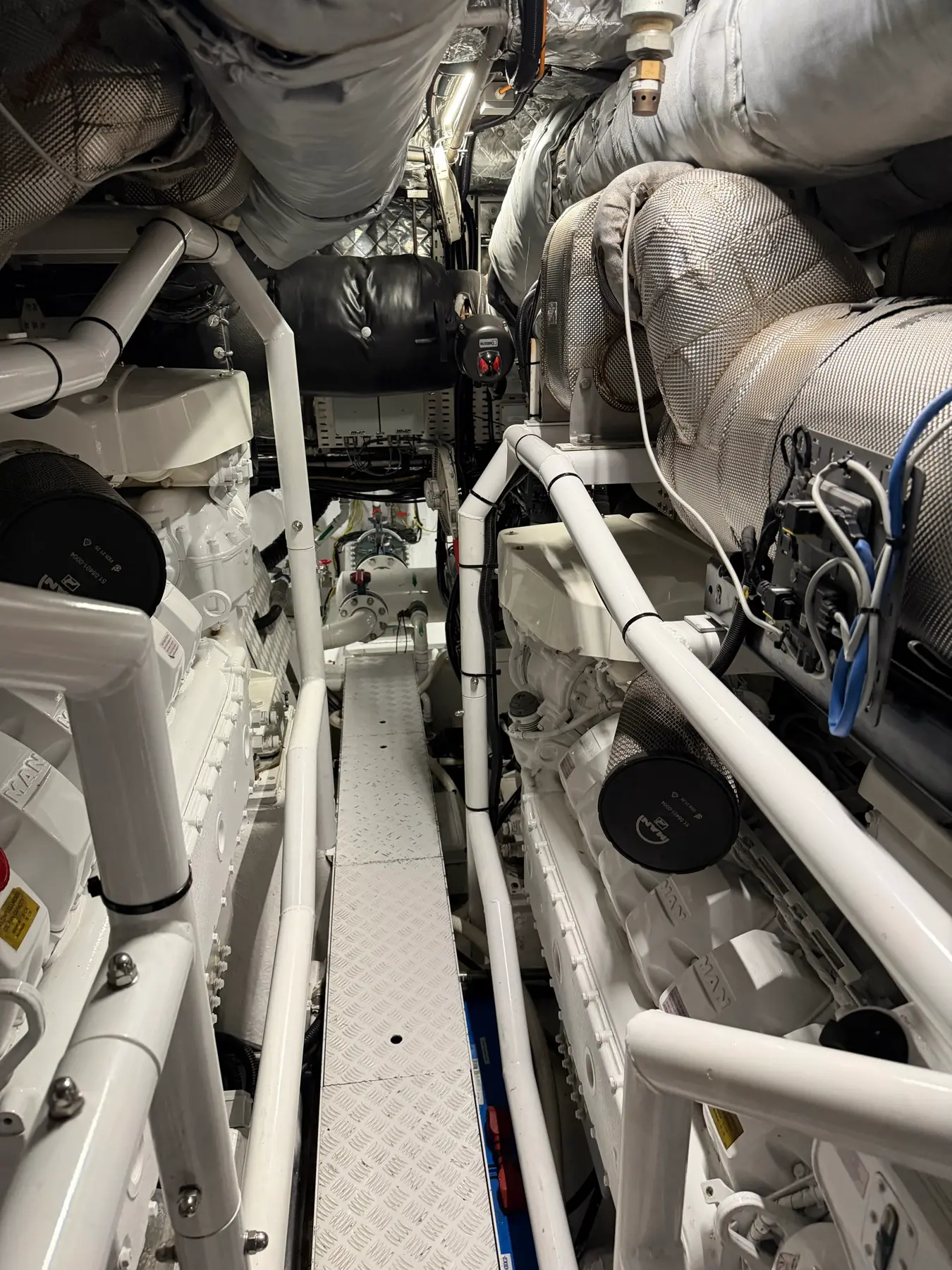 Yacht engine room with air-conditioning and power equipment